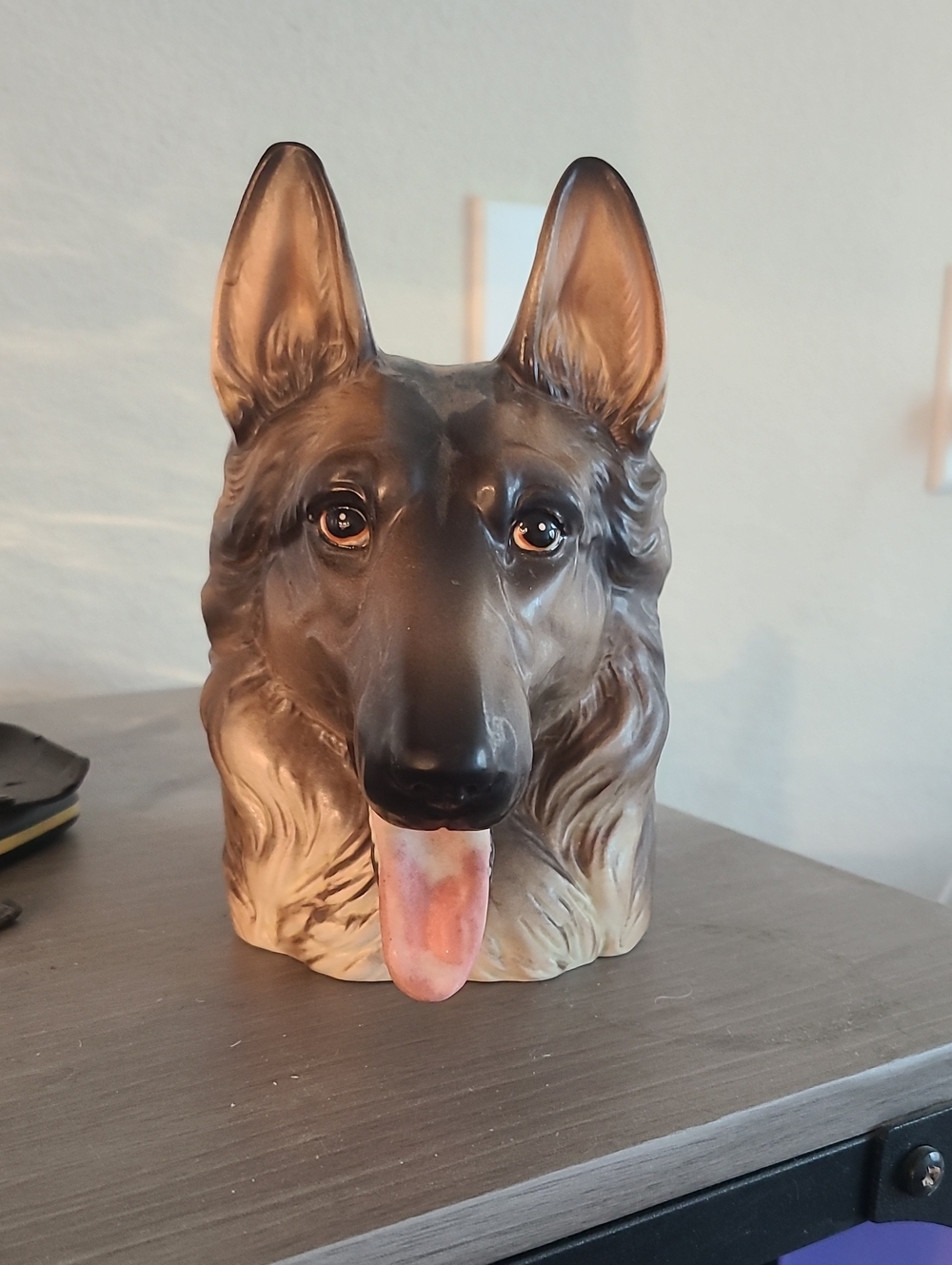 Inarco Vintage German Shepherd Dog Ceramic Bust Vase - Brown & Black